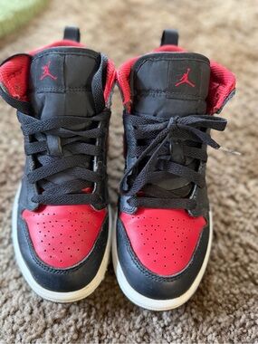 Jordan Kids Black and Red High-Top Sneakers